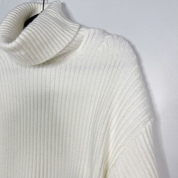 New H&M Womens XSmall XS Cream Chunky Rib Knit Turtleneck Sweater Cozy Wool - Picture 3 of 11